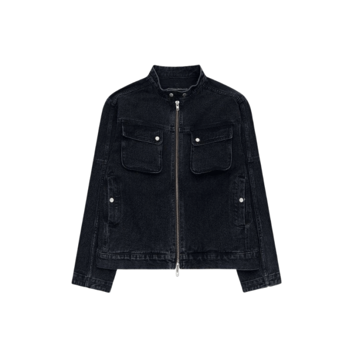 Mixtas Jackets Regular Fit Denim Jacket for Men | Black Wash Zip-Front Style